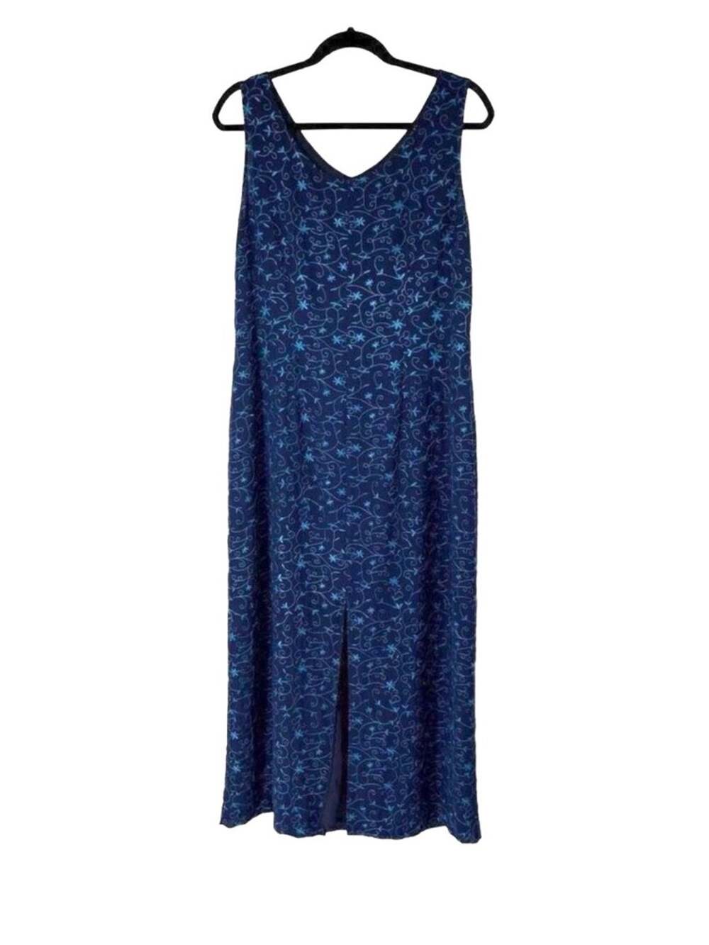 Vtg Laura Ashley Blue Turquoise Flora Embroidery Stretchy Long Maxi Dress Womens